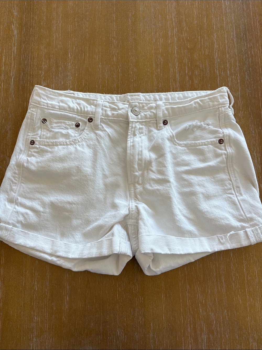 American Eagle Outfitters White Rolled-Hem Denim Shorts